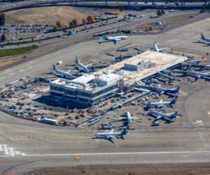 Aerial view of the North Satellite Modernization – Port of Seattle, Northwest partitions completed preconstruction work on this project